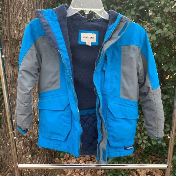 Lands' End Blue & Gray Boys Squall Collection Insulated Waterproof Winter Jacket